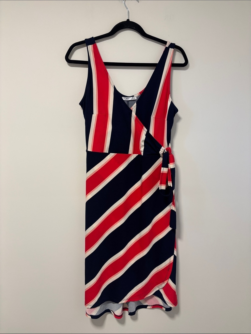 Dex Striped Navy, Pink & Cream  Wrap Style Dress - Picture 2 of 10
